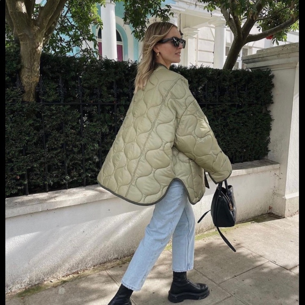 NWT The Frankie Shop- Teddy Quilted Jacket, Moss Green